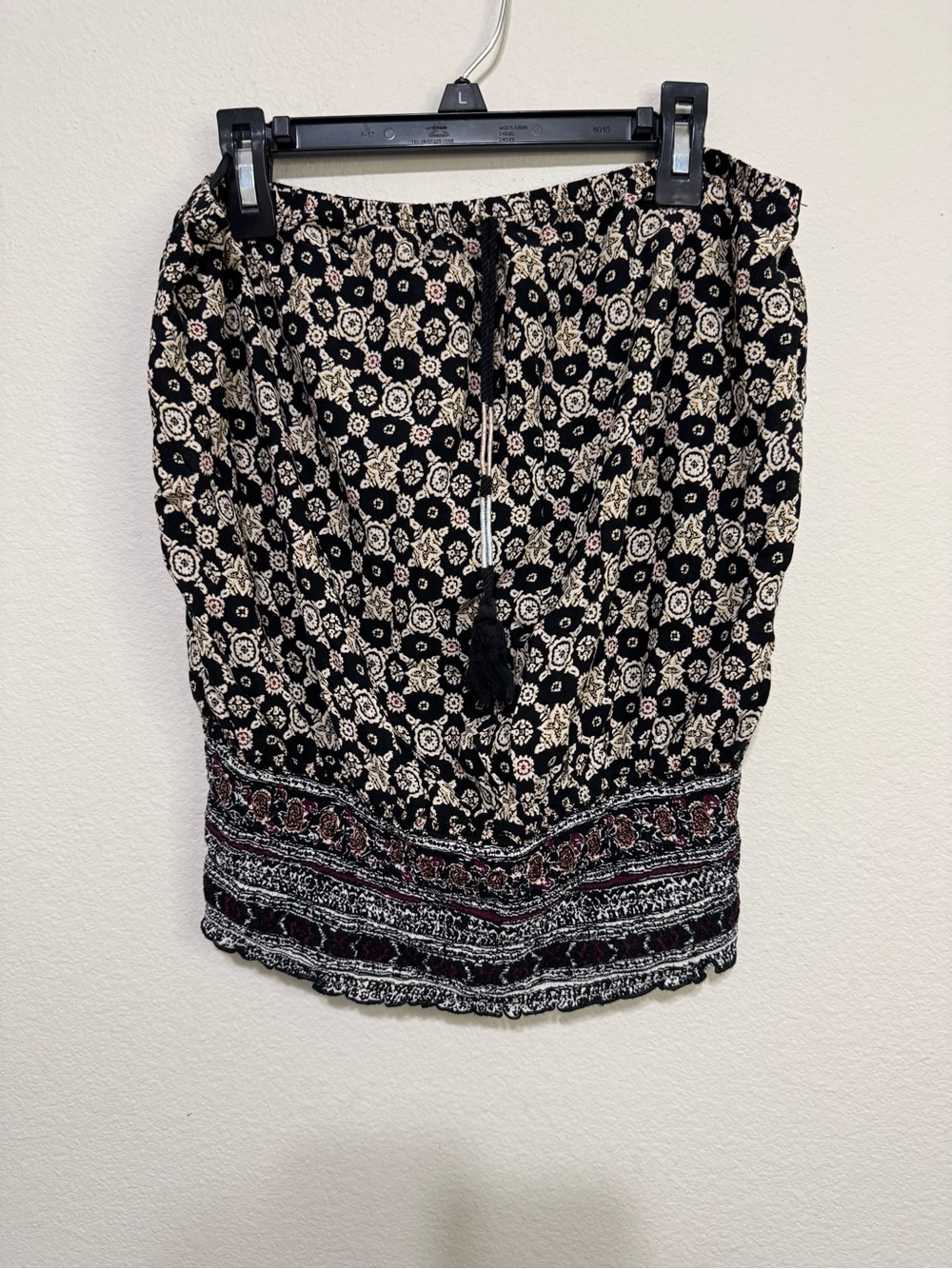 Express Strapless Floral Tube Top in Black and Cream